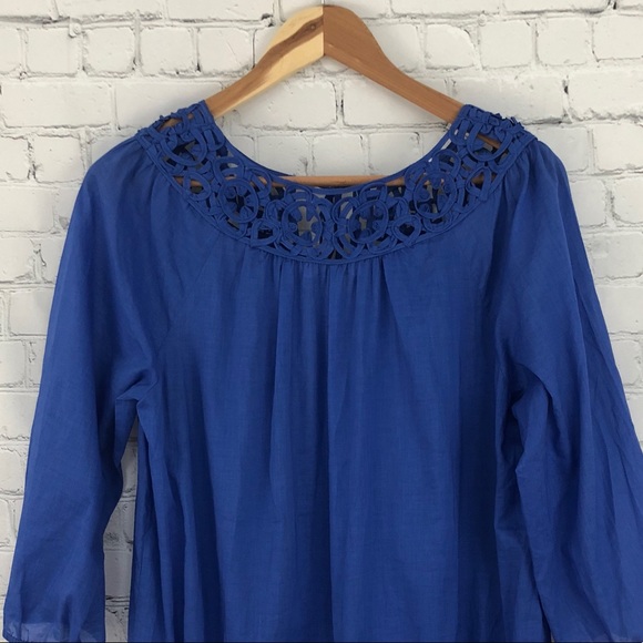 Calvin Klein Colbalt Blue Blouse Tie Front Lace S - Picture 3 of 5